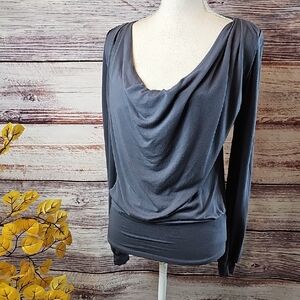 TART DARK GRAY COWL NECK LONG SLEEVE PULLOVER TOP *FLAWED*
